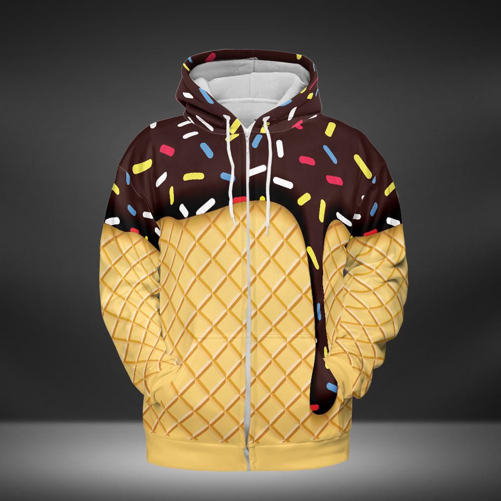 Chocolate Ice Cream Cone Premium Unisex Zip Hoodie