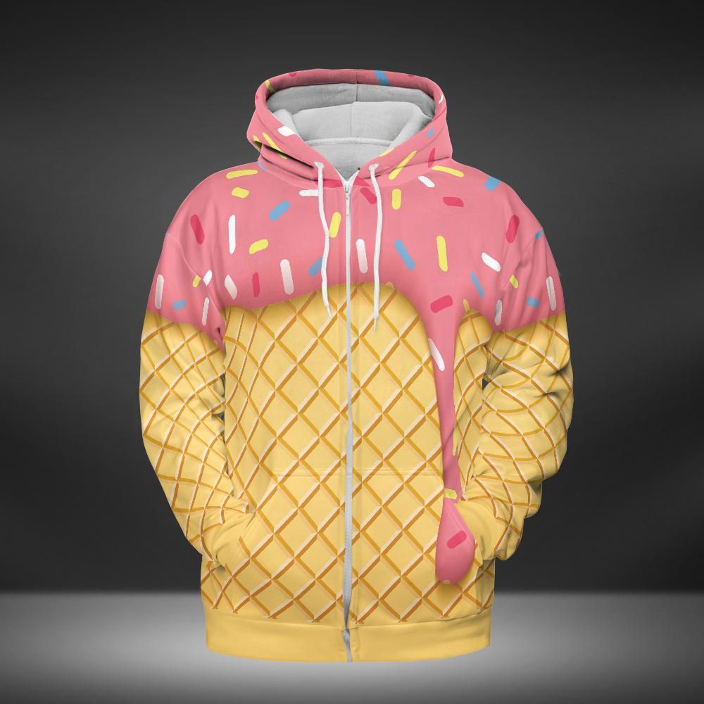 Strawberry Ice Cream Cone Premium Unisex Zip Hoodie
