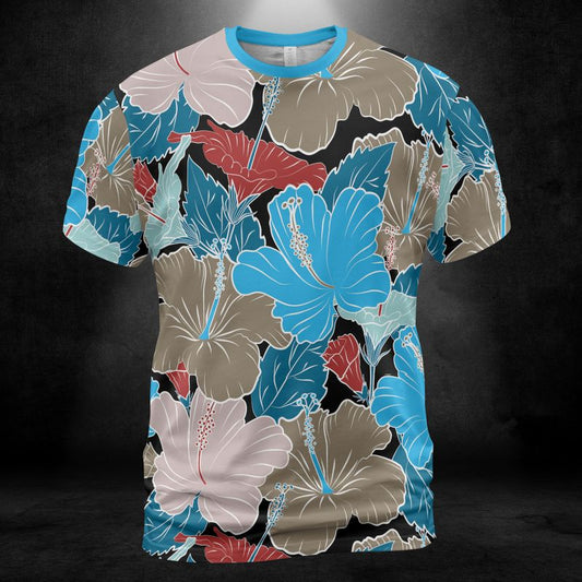 Blue & Grey Hibiscus Flowers Unisex Comfort T-Shirt