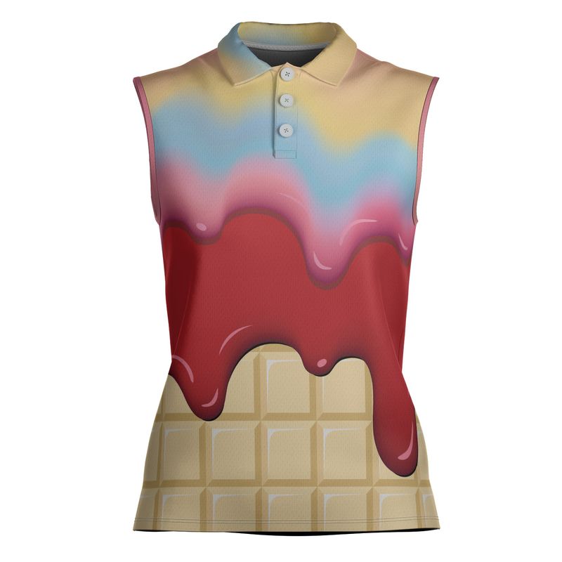 Rainbow & Strawberry Ice Cream On A White Chocolate Bar Women's Sleeveless Polo Shirt