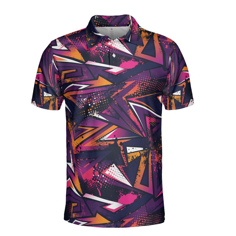 Purple Pink & Orange Geometric Polo Shirt