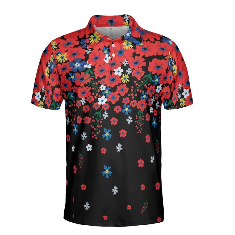 Raining Red Flowers Polo Shirt