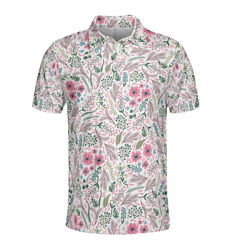 Pink Ditsy Flowers Polo Shirt
