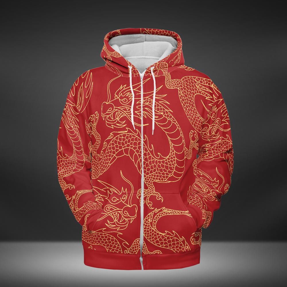 Gold & Red Dragon Premium Unisex Zip Hoodie