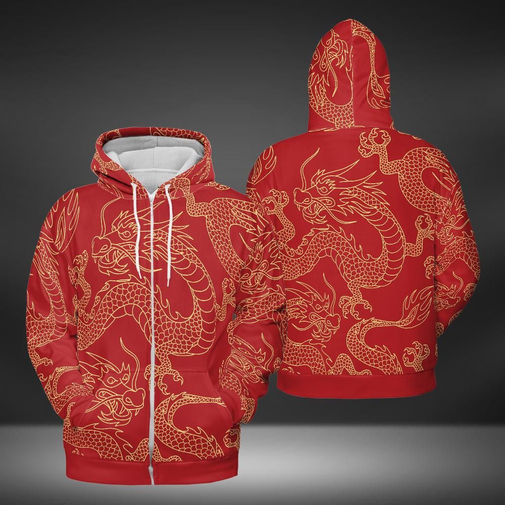 Gold & Red Dragon Premium Unisex Zip Hoodie