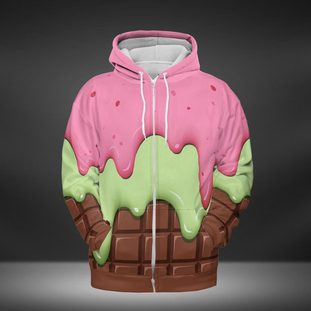 Strawberry Ice Cream & Key Lime Ice Cream On A Chocolate Bar Premium Unisex Zip Hoodie