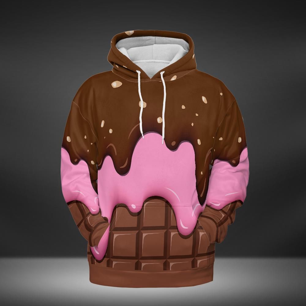 Chocolate With Peanut Ice Cream & Strawberry Ice Cream On A Chocolate Bar Premium Unisex Hoodie