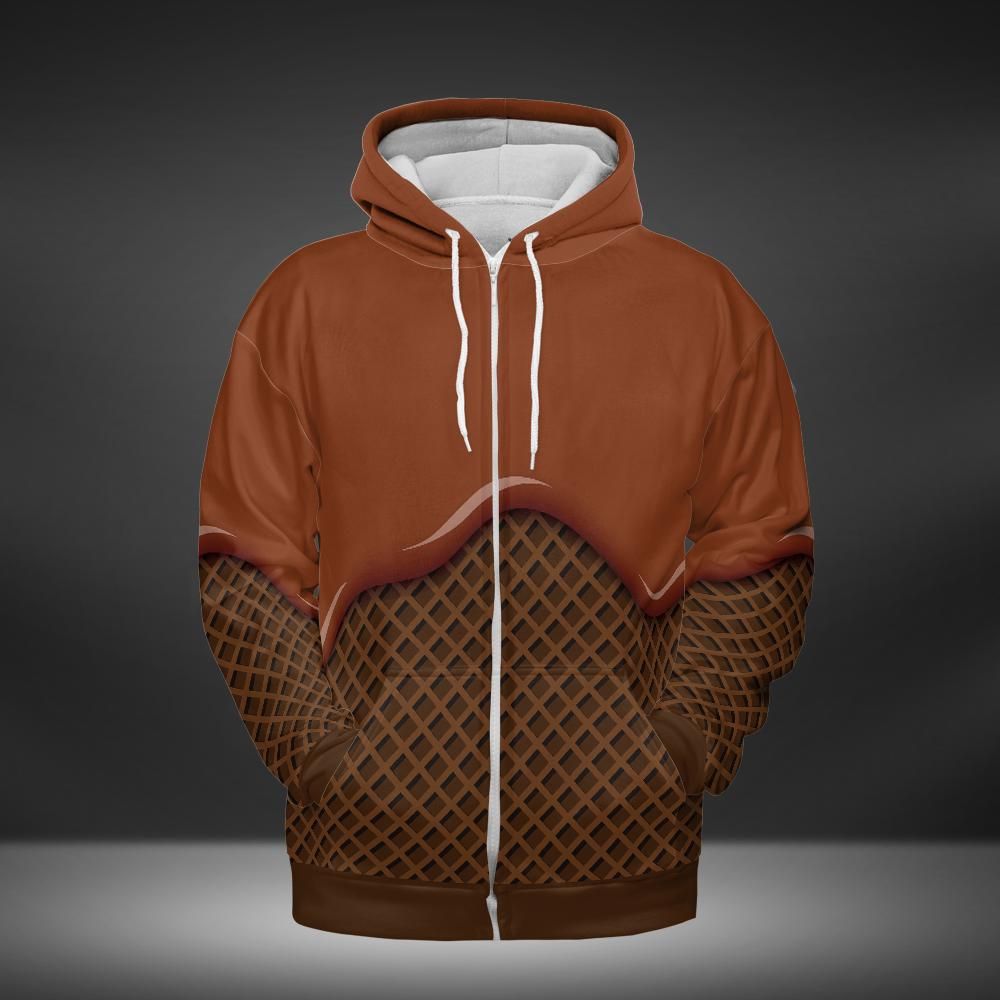 Chocolate Ice Cream On A Chocolate Waffle Cone Premium Unisex Zip Hoodie