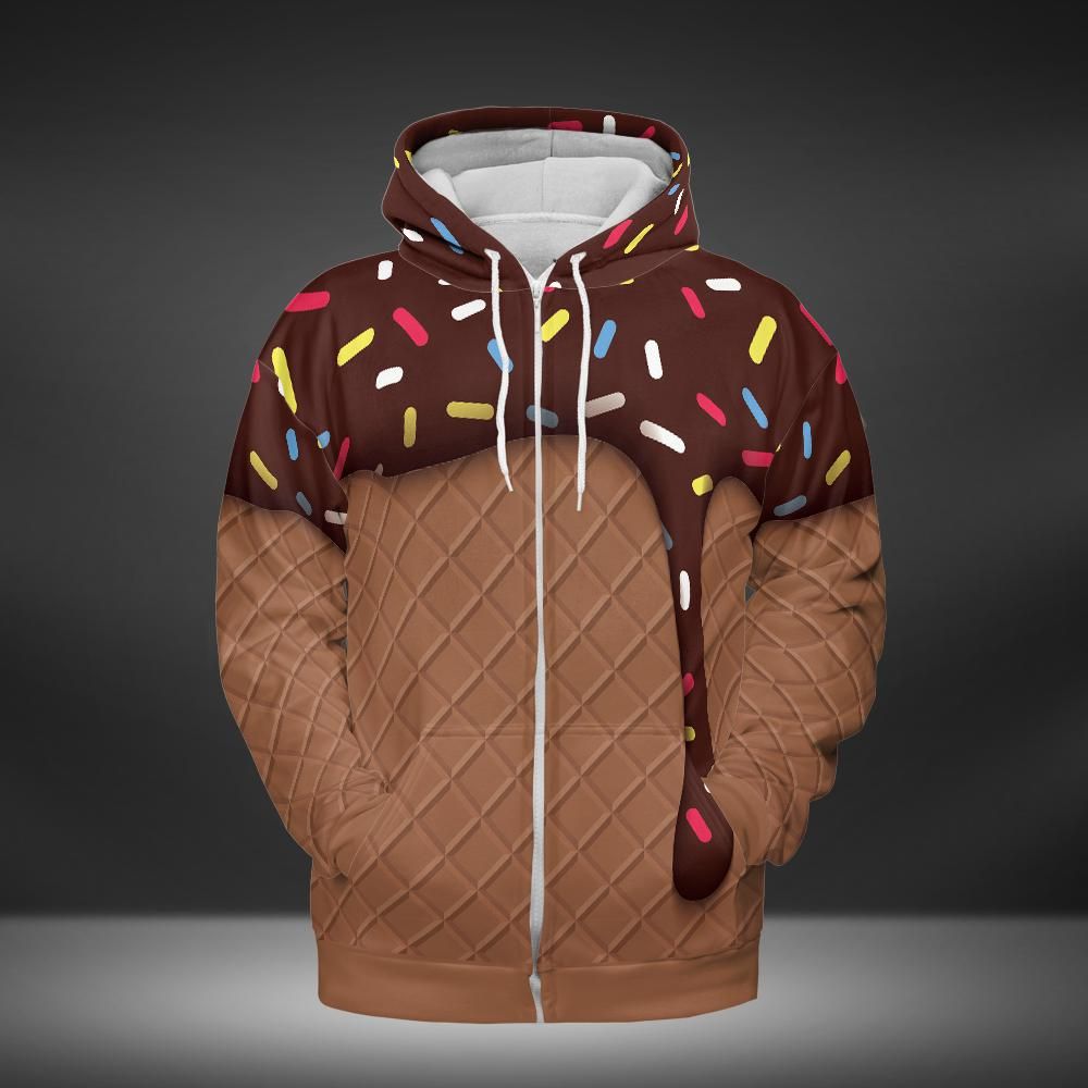 Chocolate Ice Cream And Cone Premium Unisex Zip Hoodie