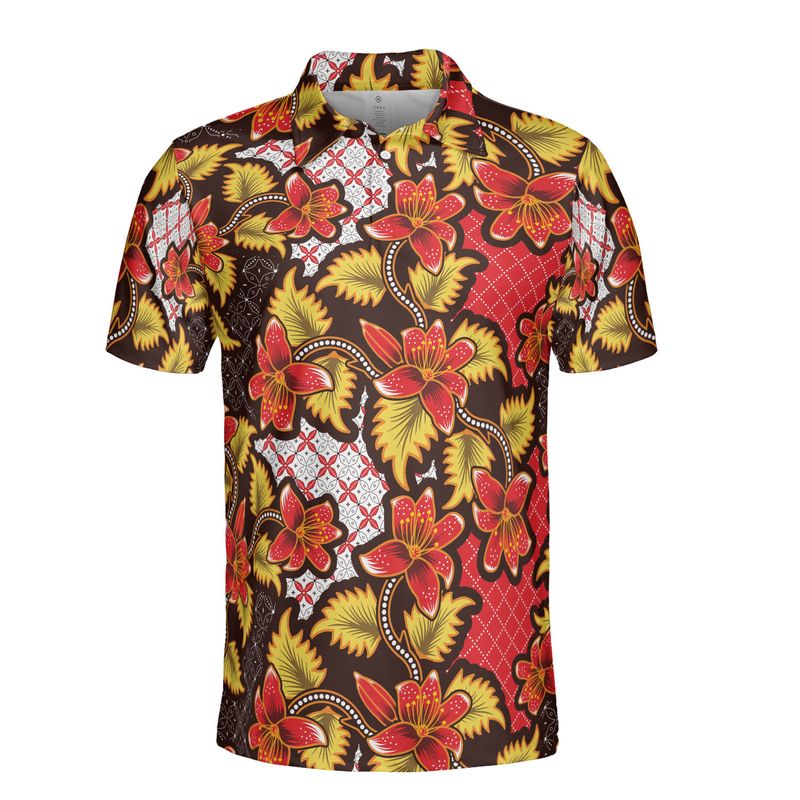 Red Floral Batik Polo Shirt