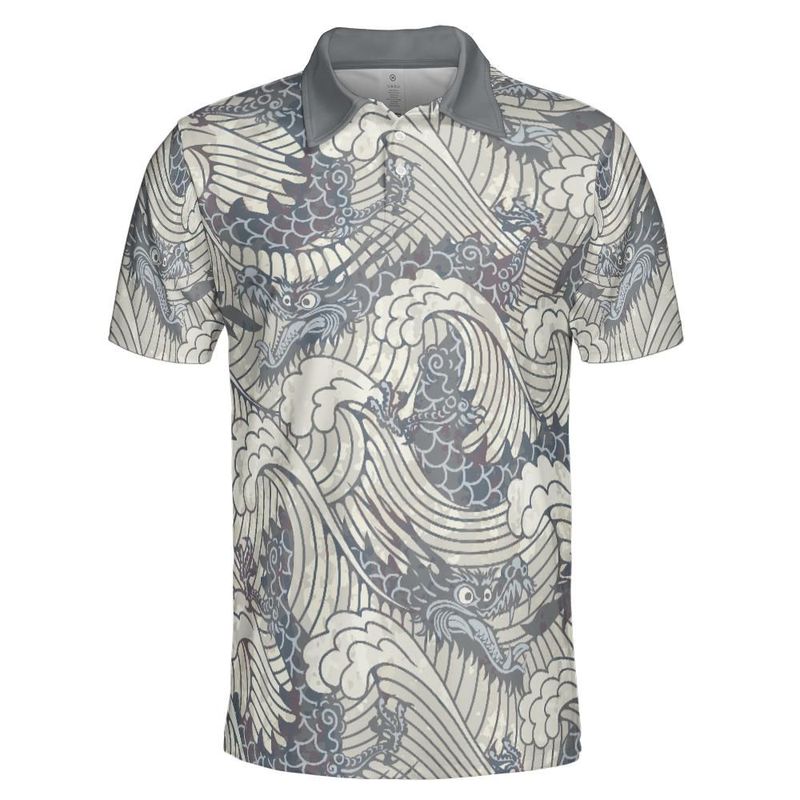 Vintage Dragons In Waves Premium Polo Shirt
