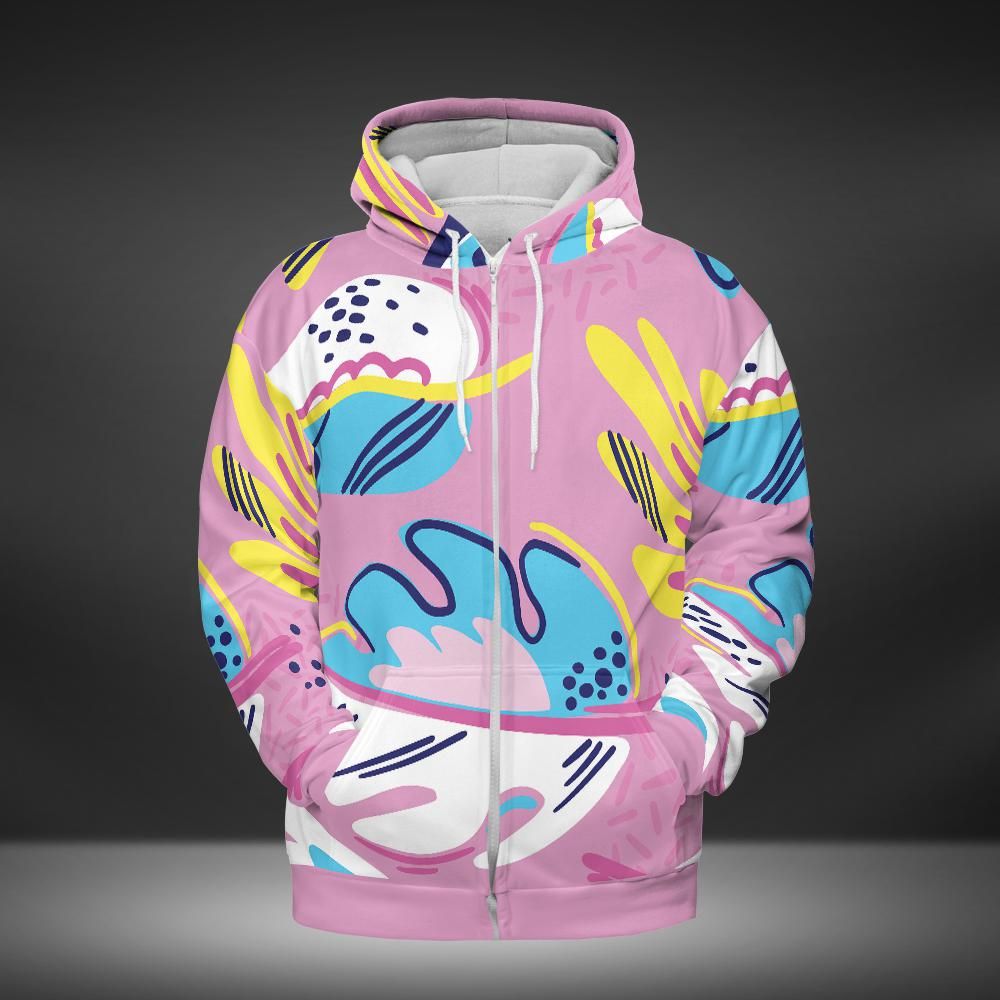 Pink Abstract Leaves Premium Unisex Zip Hoodie