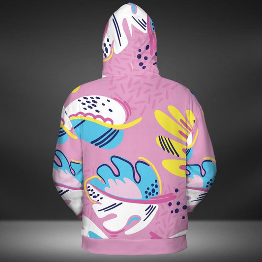 Pink Abstract Leaves Premium Unisex Zip Hoodie