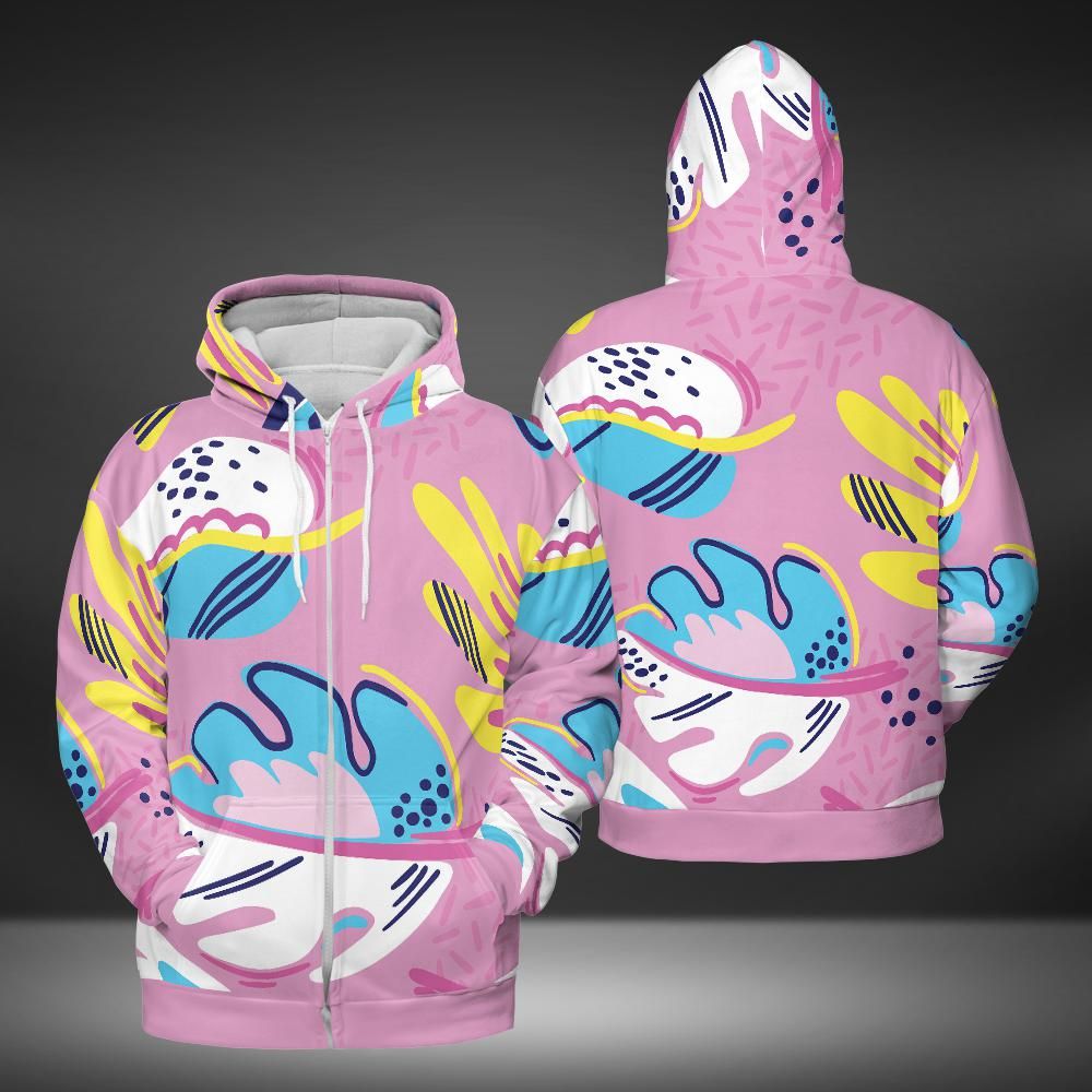 Pink Abstract Leaves Premium Unisex Zip Hoodie