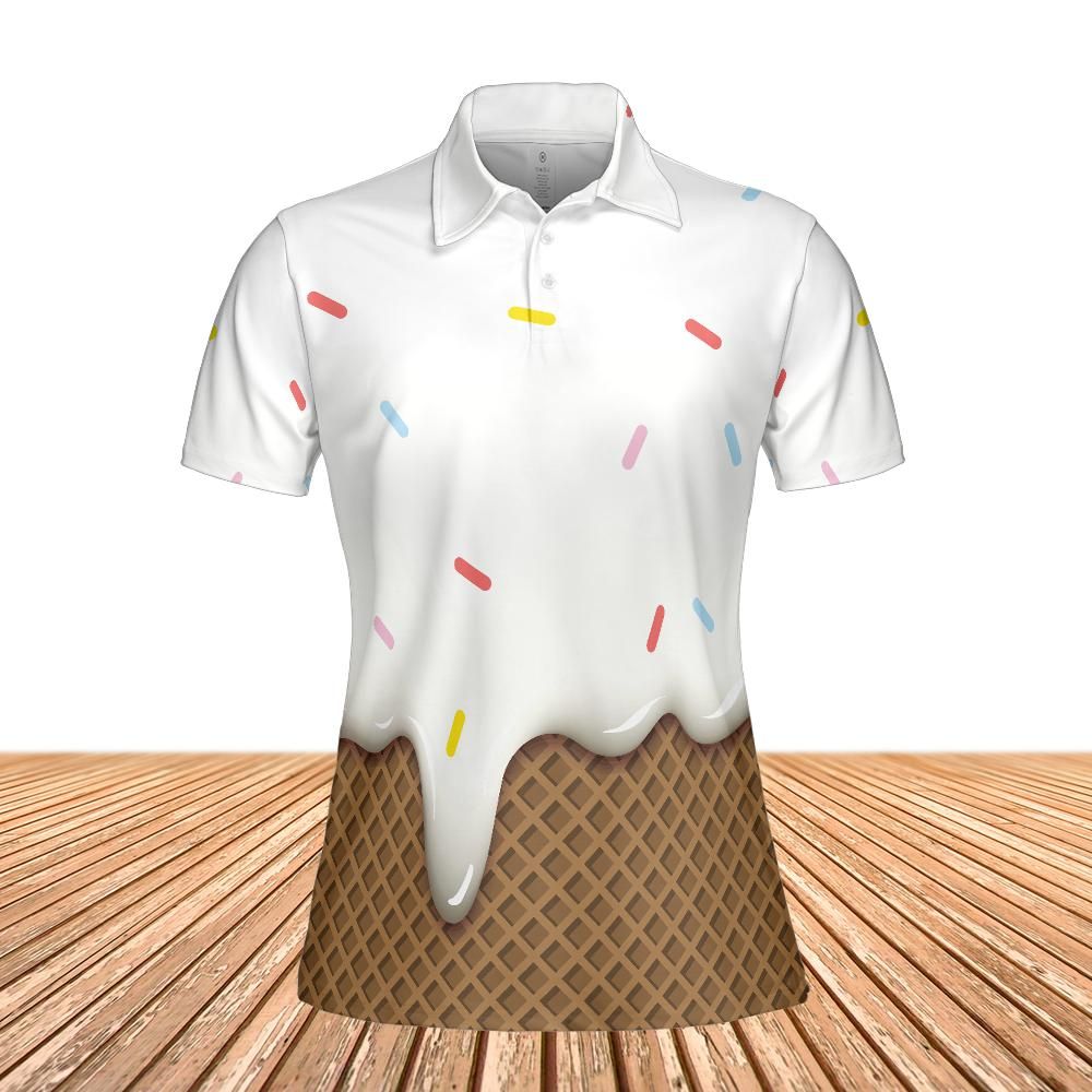 Vanilla Ice Cream With Sprinkles Melted Over A Chocolate Cone Women's Polo Shirt