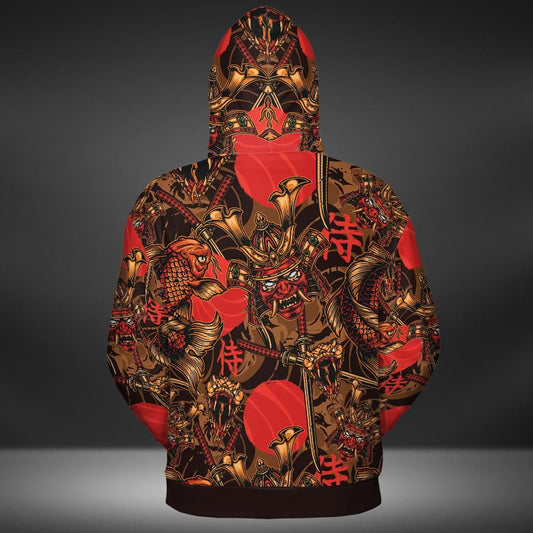 Samurai And Koi Fish Premium Unisex Zip Hoodie
