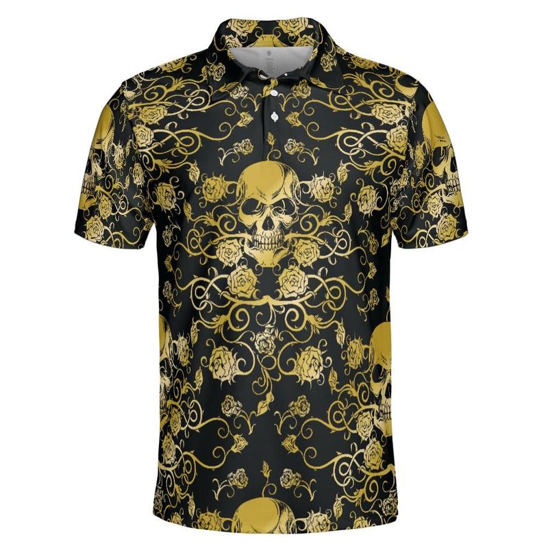 Gold Skulls And Roses Polo Shirt