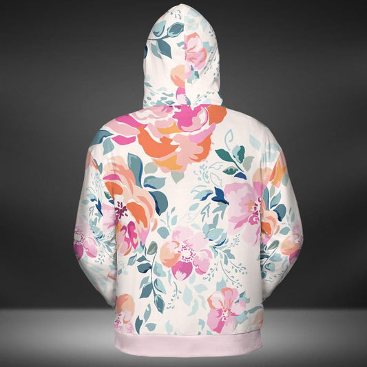 Soft Pink Watercolor Flowers Premium Unisex Zip Hoodie