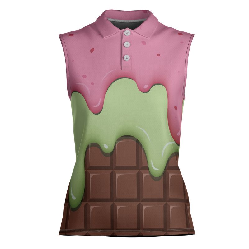 Strawberry Ice Cream & Key Lime Ice Cream On A Chocolate Bar Women's Sleeveless Polo Shirt