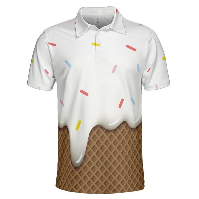 Vanilla Ice Cream With Sprinkles Melted Over A Chocolate Cone Polo Shirt