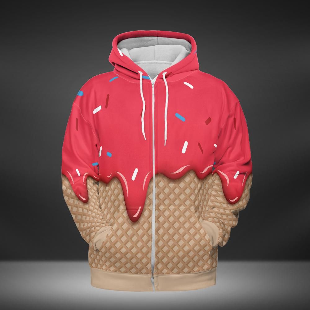 Velvet Ice Cream On A Chocolate Cone Premium Unisex Zip Hoodie