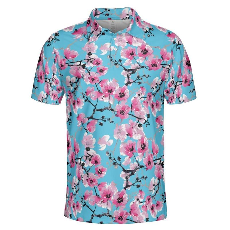 Pink Orchids Blue Sky Polo Shirt