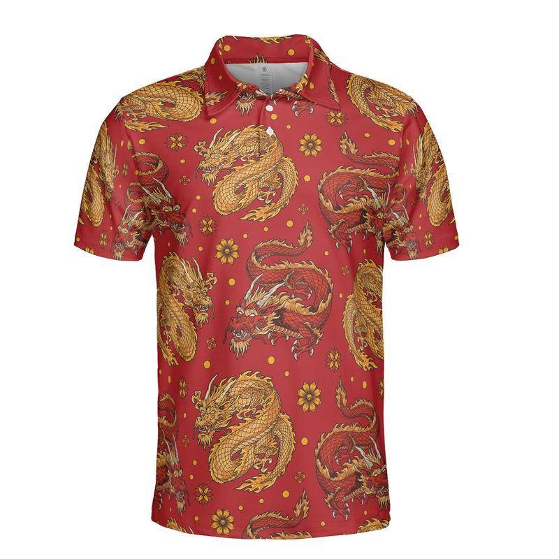 Red & Gold Flying Dragons Polo Shirt