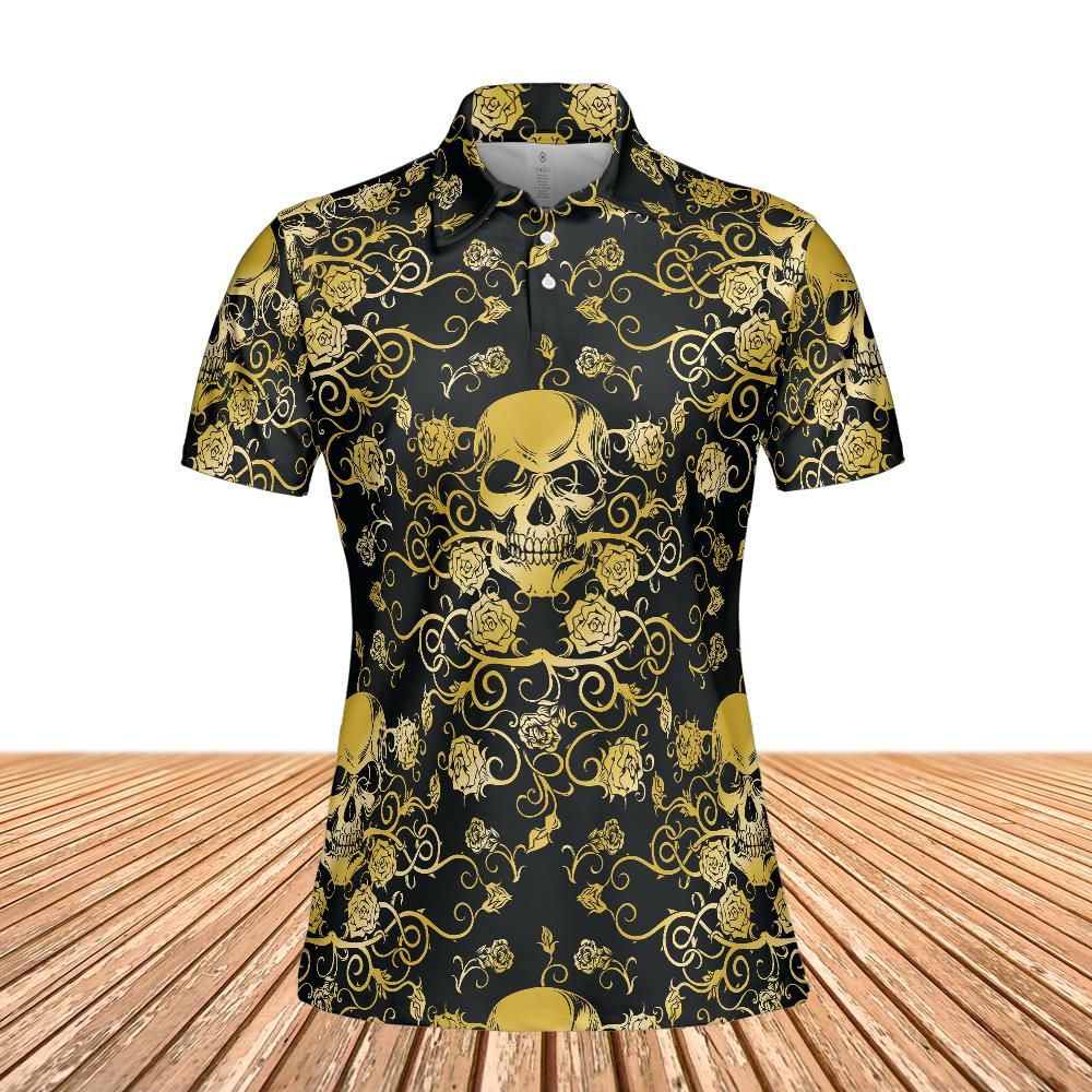Gold Skulls And Roses Women's Polo Shirt
