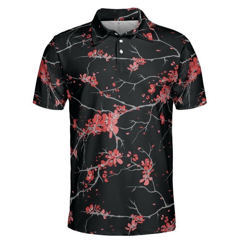 Cherry Blossoms Black Polo Shirt
