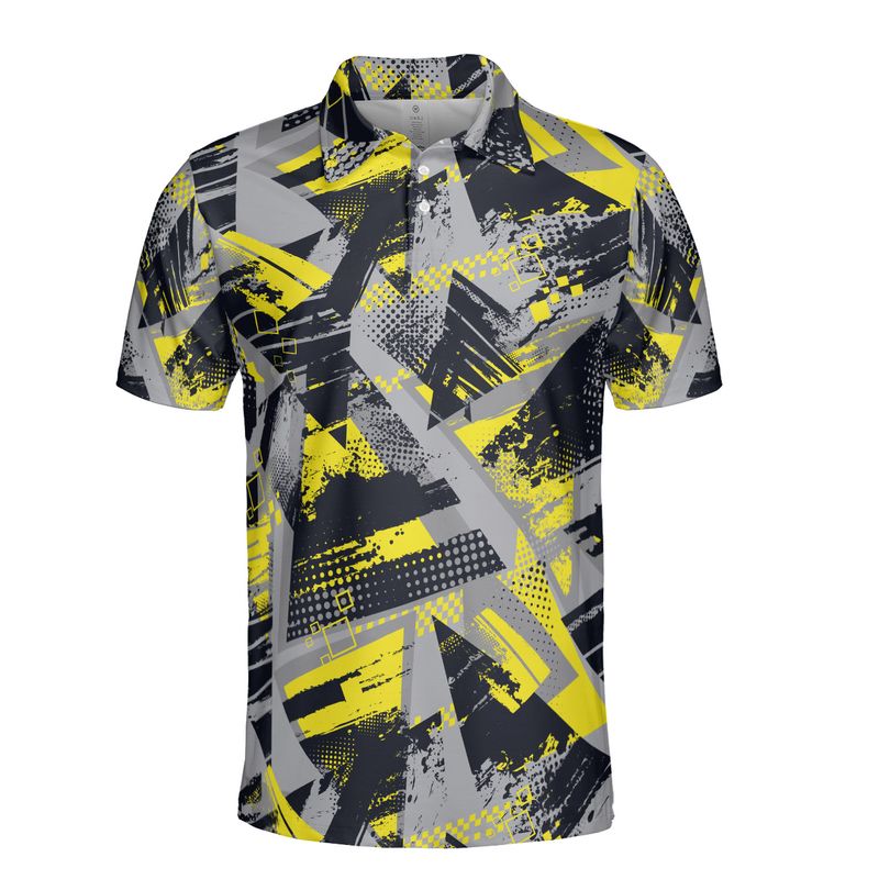 Yellow Grey & Black Geometric Polo Shirt