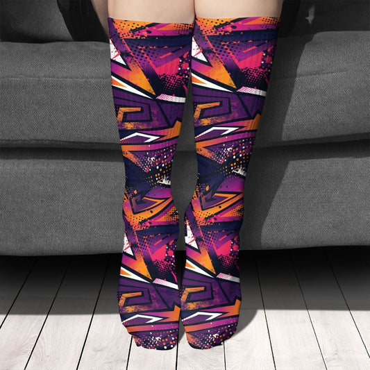 Purple Pink & Orange Geometric Socks