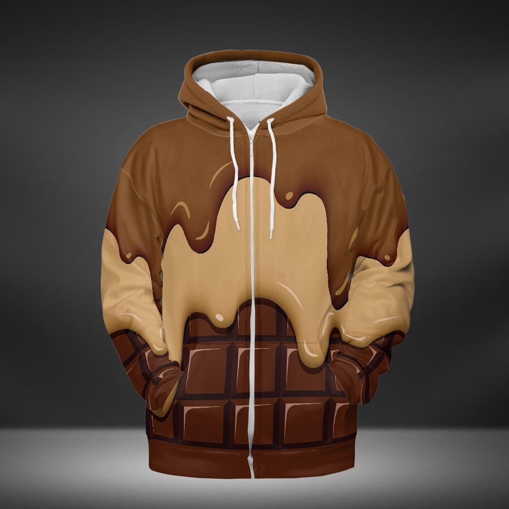 Chocolate Ice Cream & Caramel Ice Cream on a Chocolate Bar Premium Unisex Zip Hoodie