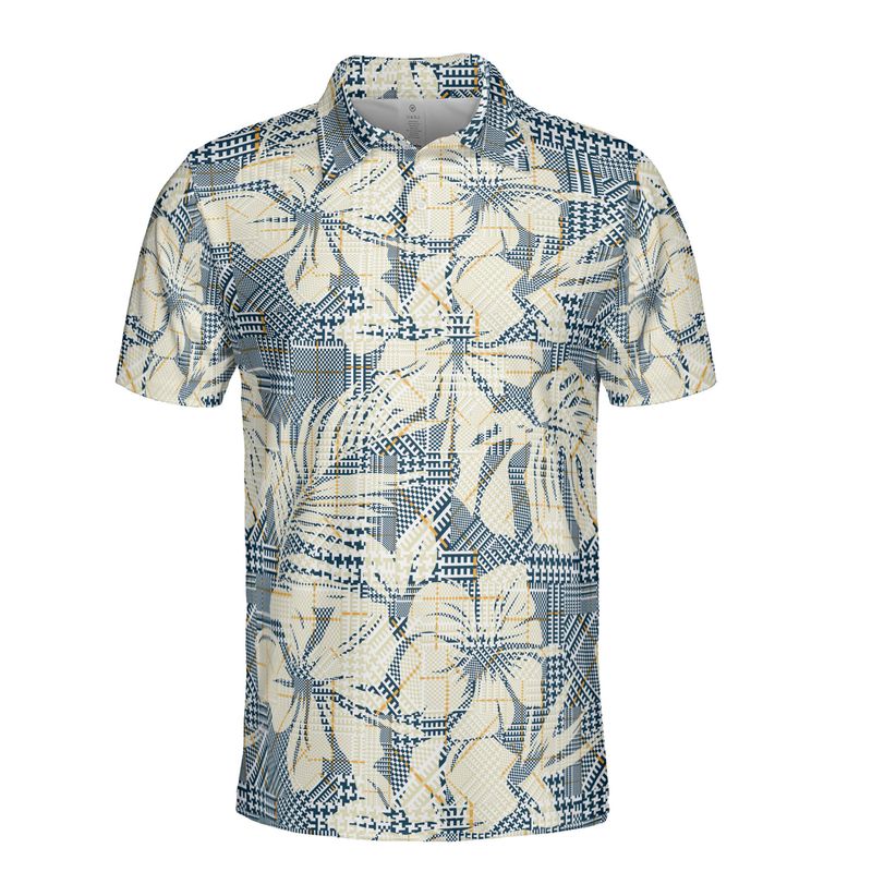 Hounds Tooth Plaid & Flowers Polo Shirt