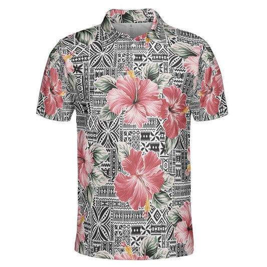 Hawaiian Tribal & Hibiscus Flowers Premium Polo Shirt