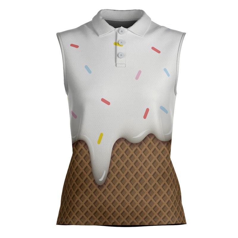 Vanilla Ice Cream With Sprinkles Melted Over A Chocolate Cone Women's Sleeveless Polo Shirt