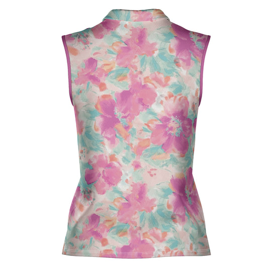 Watercolor Flowers Women's Sleeveless Polo Shirt