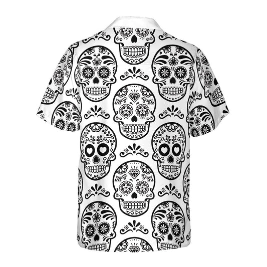 White & Black Calavera Button Up Shirt