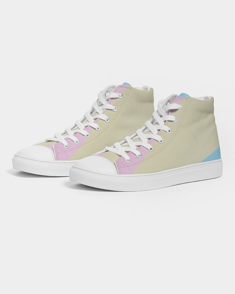 Pink, Blue, & Cream Color Block Men's High Top Canvas Shoe