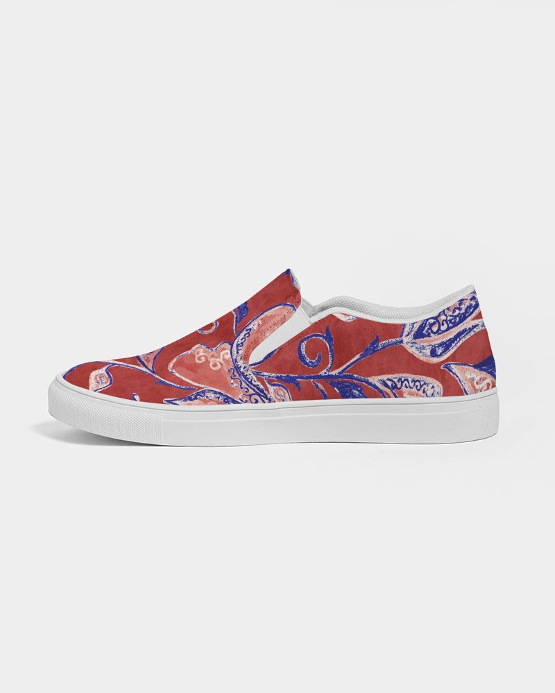 Red Watercolor Paisley Women's Slip-On Canvas Shoe