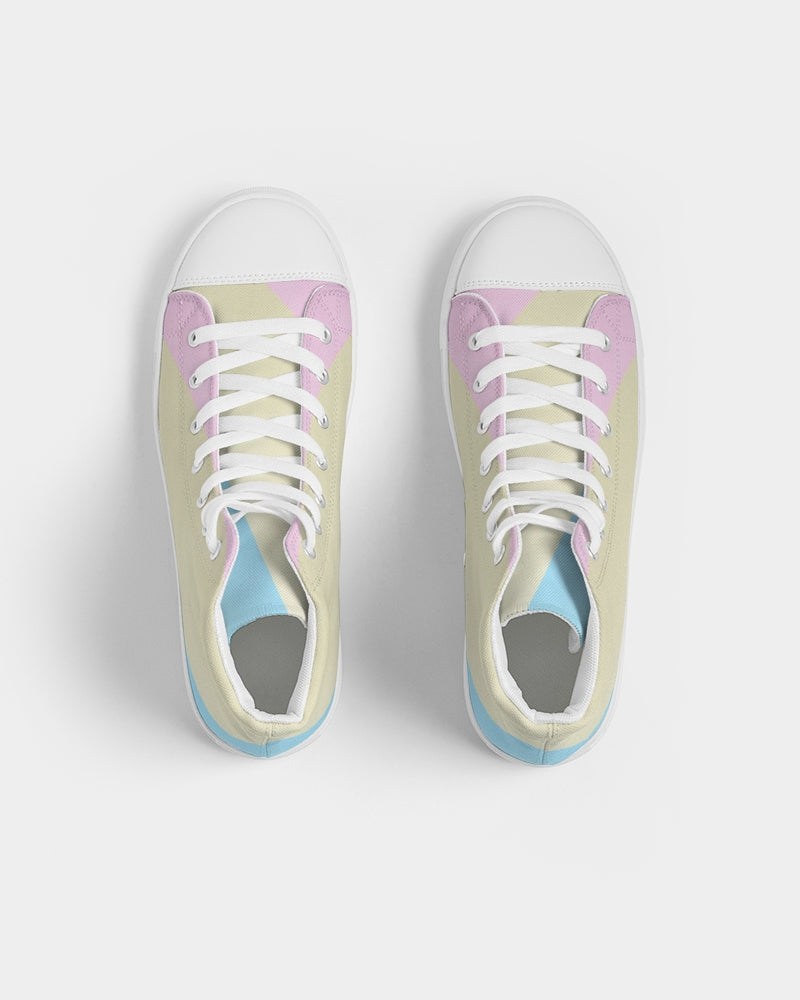 Pink, Blue, & Cream Color Block Men's High Top Canvas Shoe