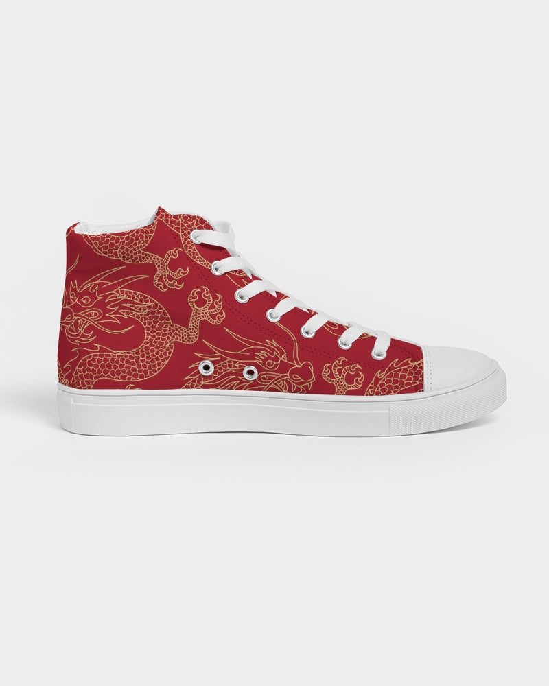 Gold & Red Dragon Women's High Top Canvas Shoe