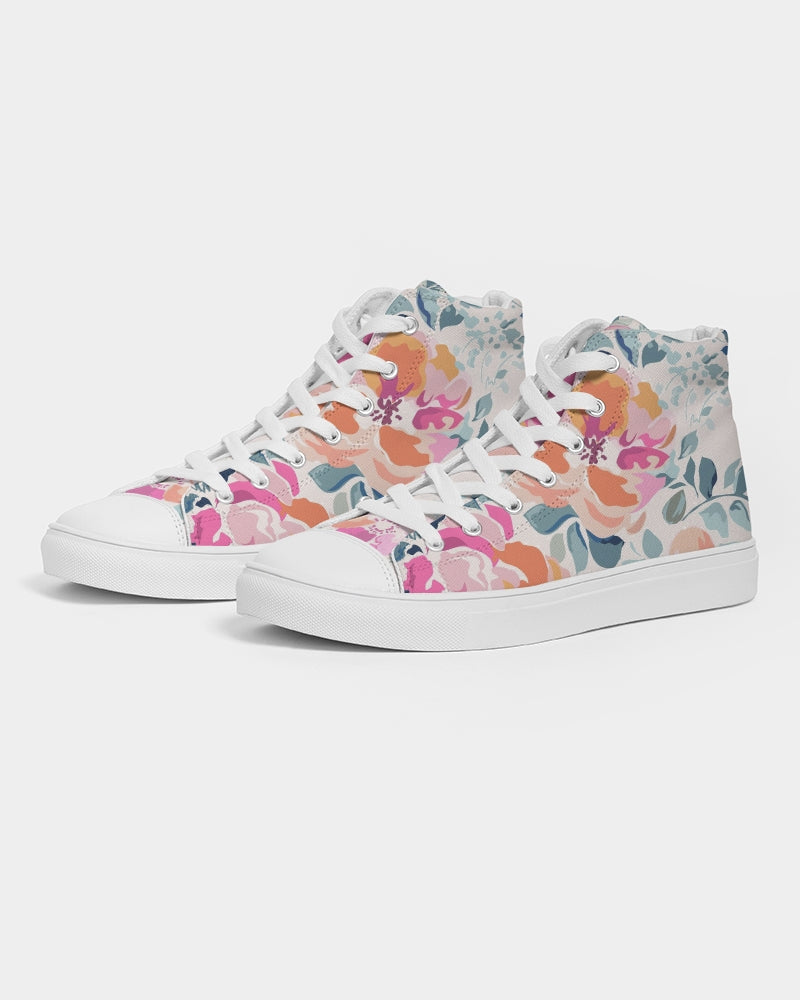 Soft Pink Watercolor Flowers Women's High Top Canvas Shoe
