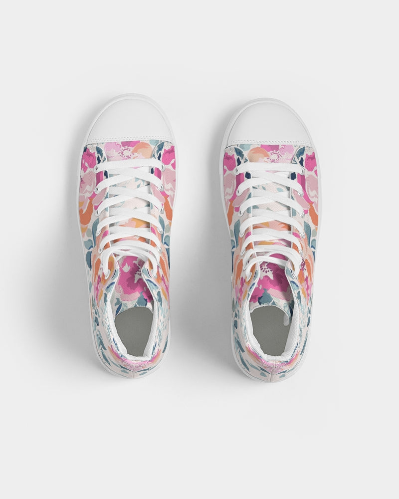 Soft Pink Watercolor Flowers Women's High Top Canvas Shoe