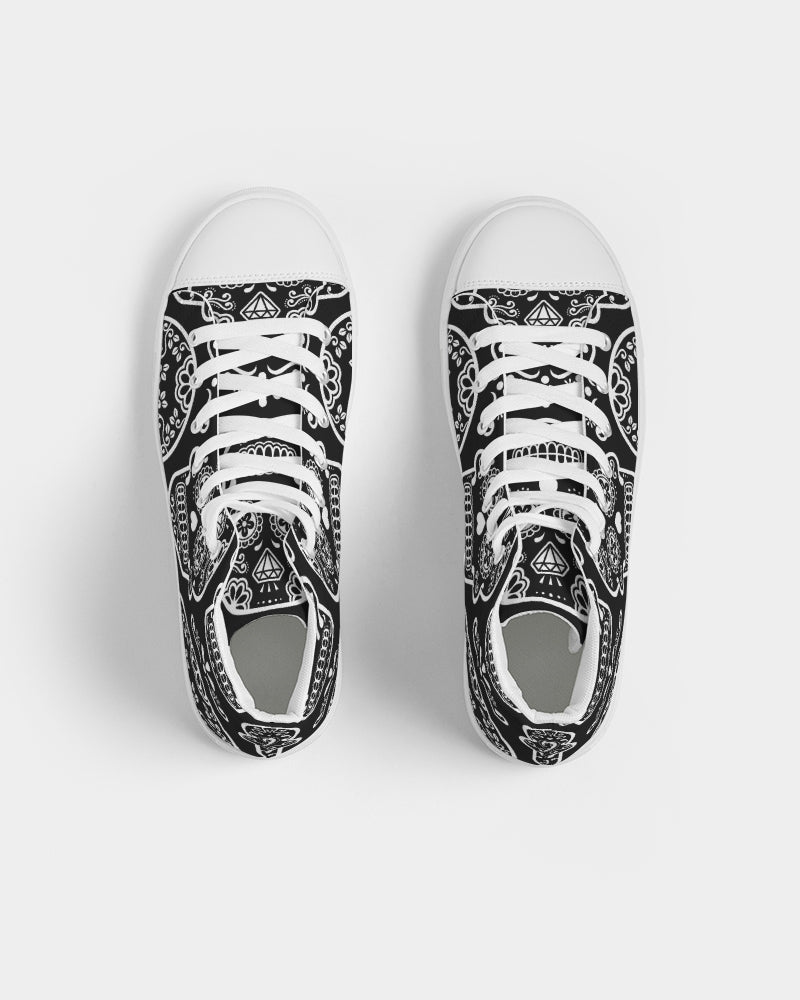 Black & White Calavera Women's High Top Canvas Shoe