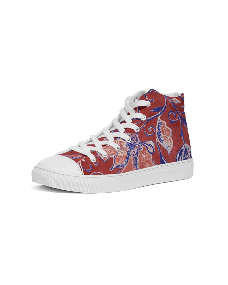 Red Watercolor Paisley Men's High Top Canvas Shoe
