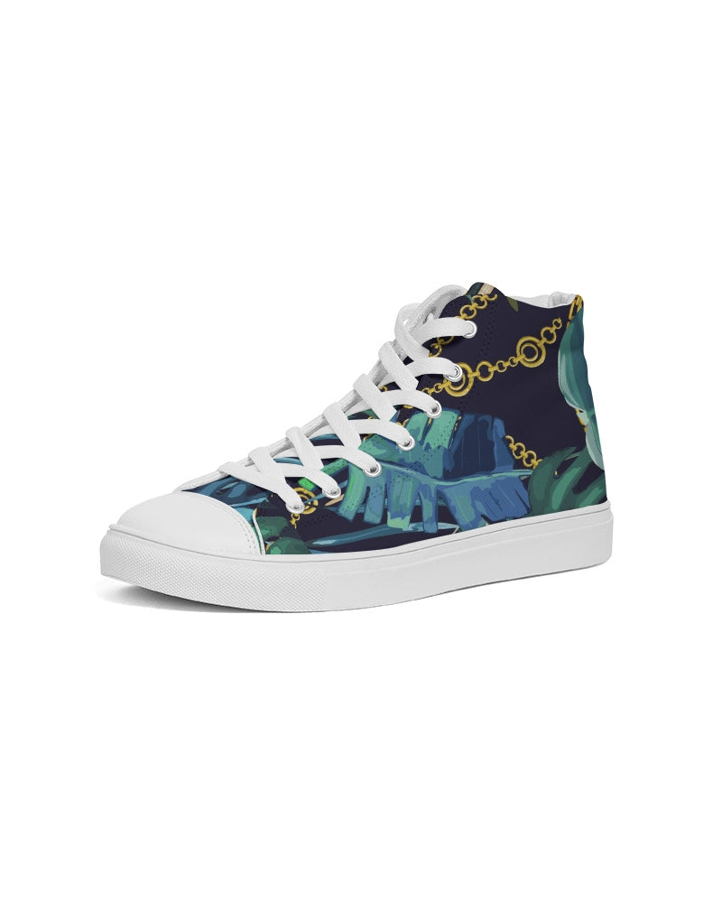 Tropical Leaves And Gold Chains Men's High Top Canvas Shoe