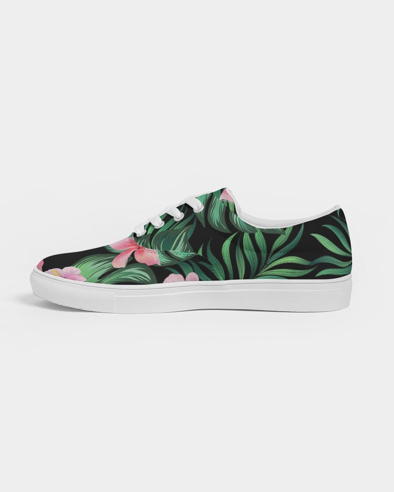 Summer Palm Leaves And Flowers Women's Lace Up Canvas Shoe