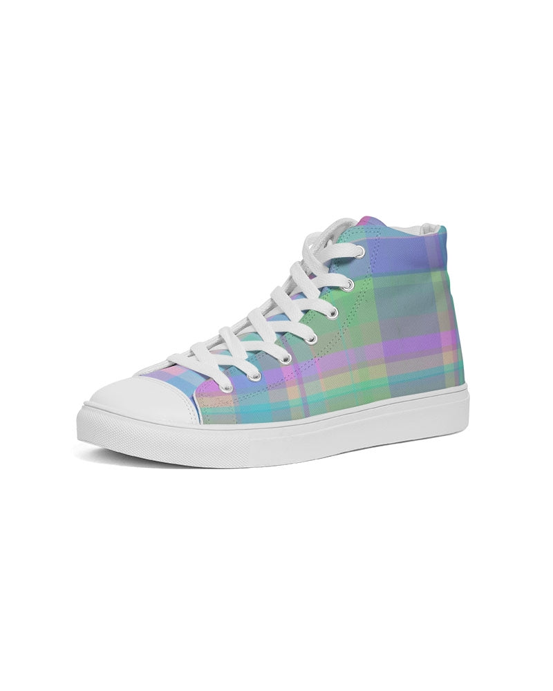 Pastel Plaid Men's High Top Canvas Shoe