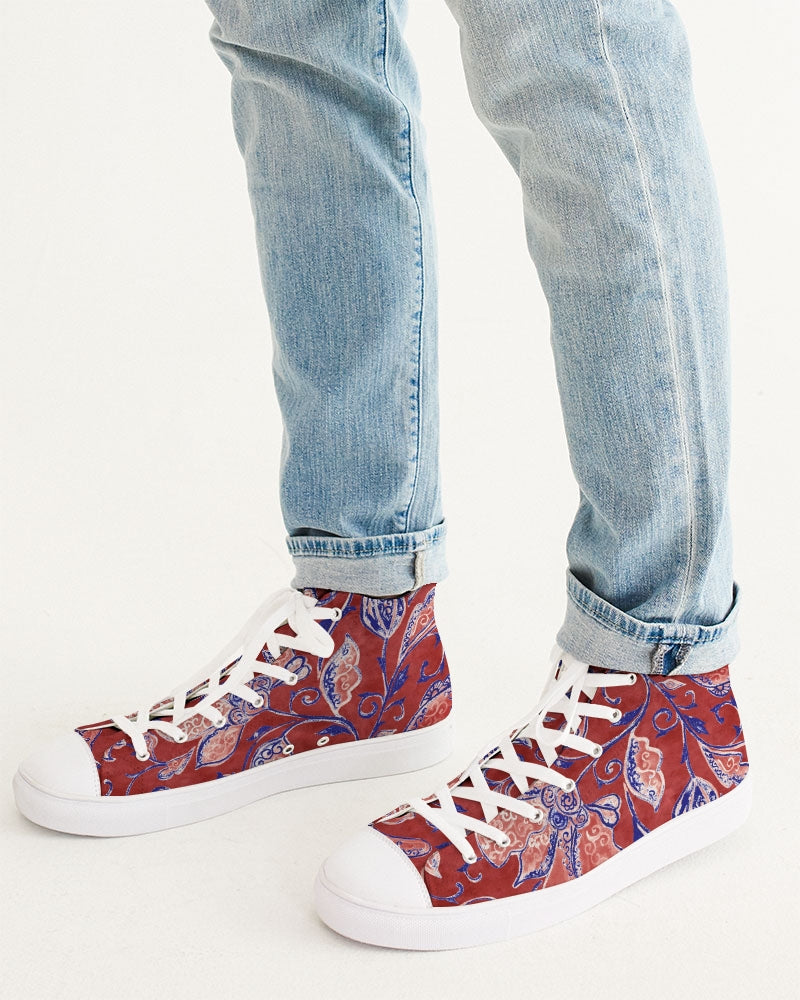 Red Watercolor Paisley Men's High Top Canvas Shoe