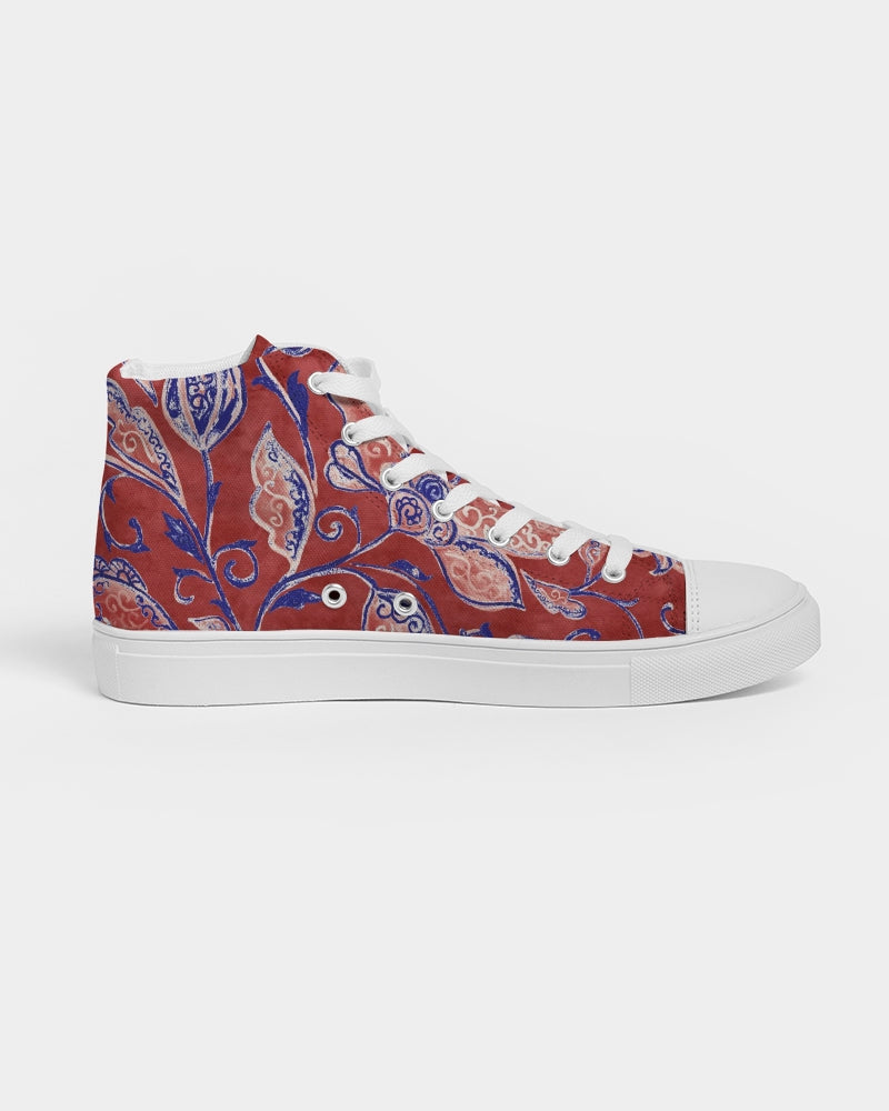 Red Watercolor Paisley Men's High Top Canvas Shoe